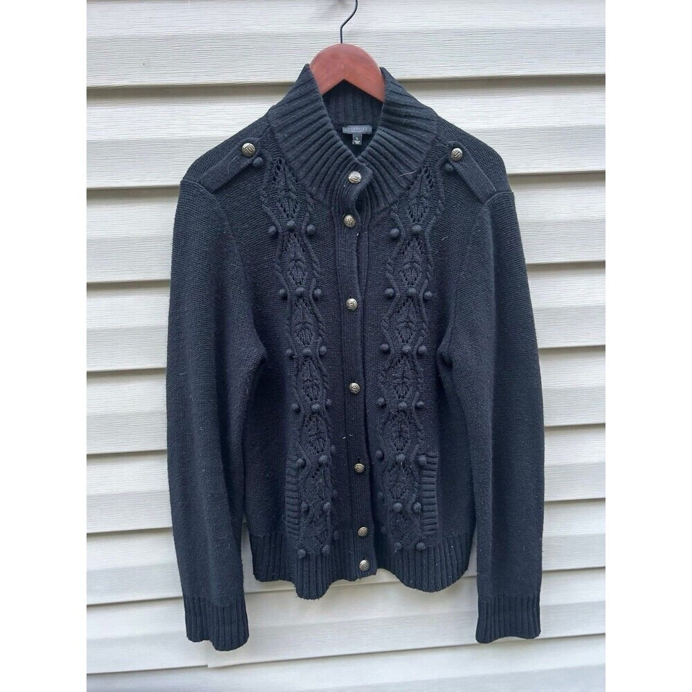 Talbots Women’s Black Wool Angora Cashmere Metal Button Cardigan Sweater Size L